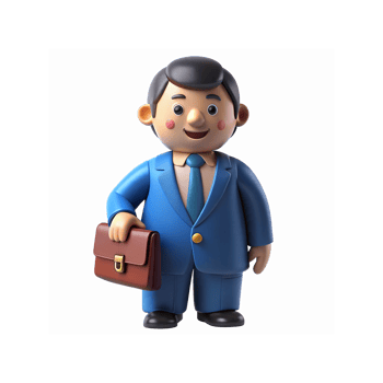 Smiling Cartoon Businessman in Blue Suit Holding Brown Briefcase for Corporate Concepts png