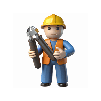 Construction Worker Cartoon Figure Holding Dynamite Safety Helmet and Orange Vest Character Design png