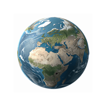 Realistic Detailed Earth View Highlighting Africa Europe Middle East with Oceans and Transparent Background png
