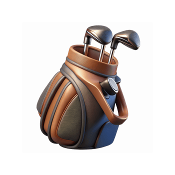 Premium Leather Golf Bag with Metallic Clubs for Professional Golfer Equipment and Sports Gear png