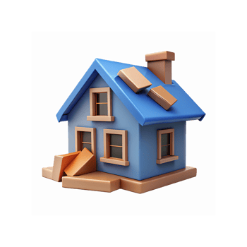 Blue Cartoon Style House With Brown Roof And Windows Depicting Real Estate Icons On Transparent Background png