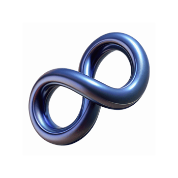 Shiny Metallic Blue Infinity Symbol Spiral with Smooth Curves on Transparent Background Representation png