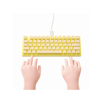 Hands Typing on Yellow Wired Keyboard with White Keys Isolated on Transparent Background for Digital Work png