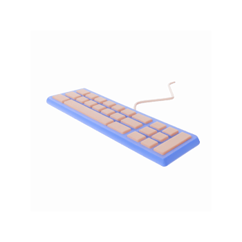 Minimalist Light Blue Keyboard with Beige Keys and Curved Wire on Transparent Background for Tech Design png