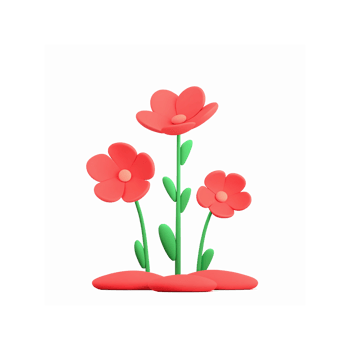 Minimalist Red Flowers with Green Stems and Leaves Simple Cartoon Style Illustration on Transparent Background png