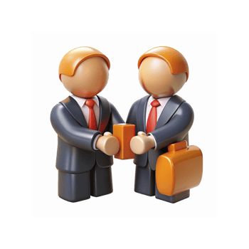 Two Business Figures Exchanging Gift in Suits with Briefcase and Red Ties on Transparent Background png