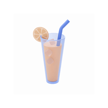 Refreshing Peach Drink with Blue Straw Lemon Slice and Transparent Ice Cubes on Transparent Background png