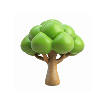 3D Cartoon Style Green Tree Illustration with Wooden Trunk for Nature and Environment Design png