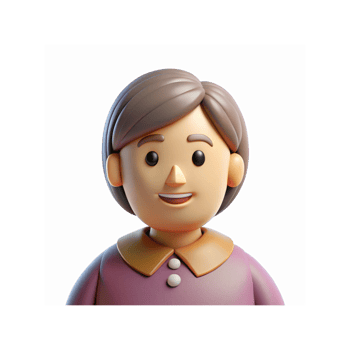 Smiling Cartoon Female Character with Brown Hair in Purple Shirt and Collar on Transparent Background png