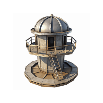 Futuristic Observatory Tower Dome with Wooden Platforms Metal Roof and Ladder Structure png