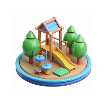 3D Playground Scene with Trees Slide Bench and Swings for Kids Recreation and Fun Design Elements png