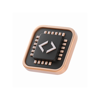 Black Microchip Icon with Gold Edges and Coding Symbol for Technology and Programming Concepts png
