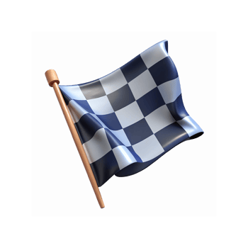Waving Black and White Checkered Racing Flag with Wooden Pole on Transparent Background for Competitions png