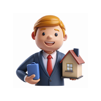 Smiling Real Estate Agent Holding Model House and Briefcase in Business Suit with Red Tie Illustration png
