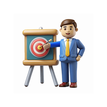Cartoon Businessman Pointing at Target Board with Bullseye for Professional Goals and Success png