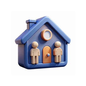 Blue House Icon with People Figures Representing Family Community or Real Estate Concept png
