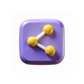 3D Purple App Icon with Yellow Share Symbol for Digital Social Media and Communication png