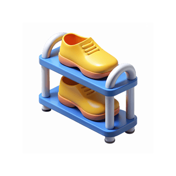 Bright Yellow Shoes on Modern Blue Shoe Rack with White Handles for Storage and Organization png