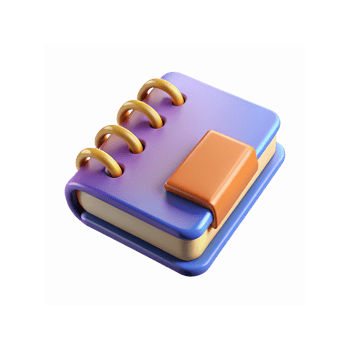 3D Digital Notebook with Gradient Blue and Violet Cover Orange Lock and Gold Spiral Binding png