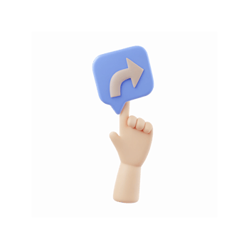 3D Cartoon Hand Pointing at Speech Bubble with Blue Arrow Symbol for Navigation and Direction Concepts png