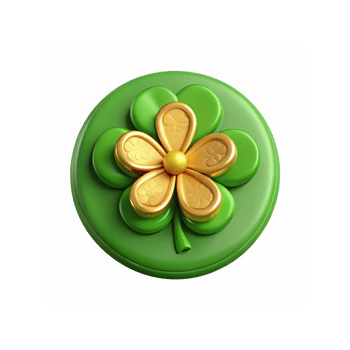 Golden Four Leaf Clover Emblem with Green Circular Backdrop for Luck and St Patrick's Day Themes png