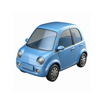 Modern Blue Compact Cartoon Car Illustration with Rounded Design and Glossy Finish for Digital Use png