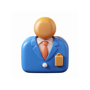 3D Avatar Icon in Blue Suit with Orange Tie and Briefcase Symbol Representing Business Professional png