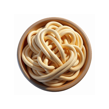 Closeup of Creamy Yellow Tangled Loops in Beige Bowl on Transparent Background for Food Concepts png