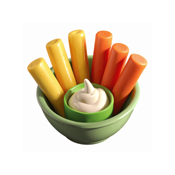 Green Bowl with Carrot and Cheese Sticks and Dip in Green Cup for Healthy Snacking or Appetizers png