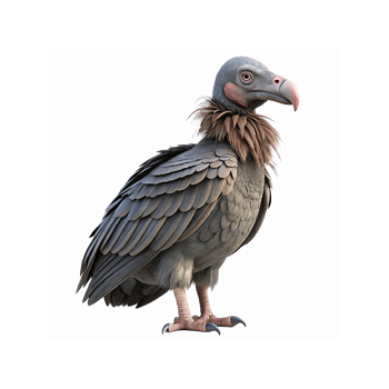 Close Up of Hooded Vulture with Brown Feathered Neck and Gray Plumage on Transparent Background png