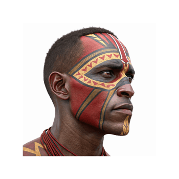 Closeup Portrait of Man with Red and Yellow Tribal Face Paint on Side Profile for Cultural Concepts png