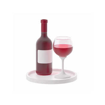 Red Wine Bottle With Blank Label And Glass On White Tray For Beverage Branding And Presentation png