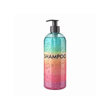 Gradient Colored Shampoo Bottle with Pump Dispenser and Water Droplets on Transparent Background png