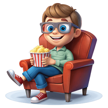 Happy Boy Enjoying Movie Night with Popcorn png
