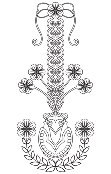 Elegant floral black ink sketch on aged parchment scroll png