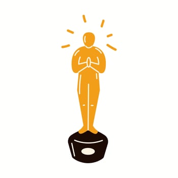 Illustration of a golden movie award statue, inspired by famous film industry trophies, representing excellence and cinematic achievement, drawn in a modern style. vector