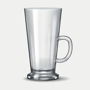 Realistic 3D illustration of a tall coffee mug with a handle, designed for serving hot drinks like coffee, tea, and lattes in cafes and homes. vector