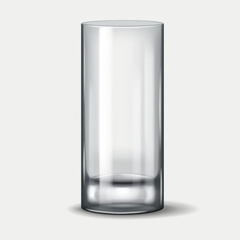 3D realistic illustration of a tall Collins glass, commonly used for serving mixed drinks, cocktails, and soft beverages in bars and restaurants. vector