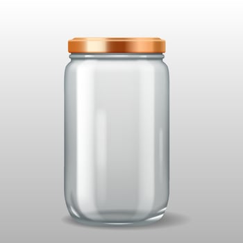 3D illustration of a tall cylindrical glass jar with a copper-colored metal lid. Ideal for storing food, grains, and dry ingredients. vector