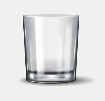 Realistic 3D illustration of a short tumbler glass, ideal for serving water, whiskey, and cocktails in bars, restaurants, and home settings. vector