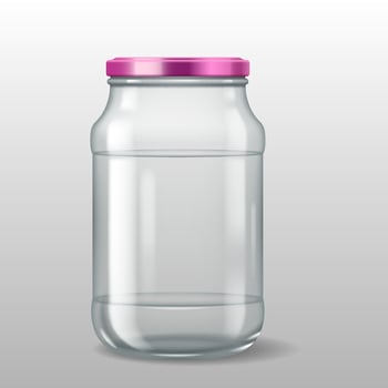 3D realistic illustration of a tall glass jar with a pink lid. Ideal for kitchen storage, food preservation, and decorative use. vector