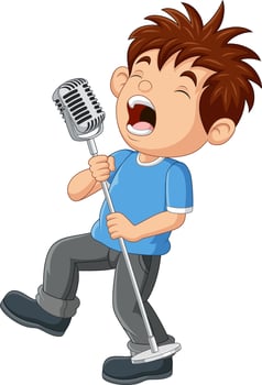 Cartoon boy singing on the stage vector