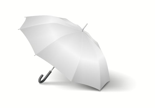 Umbrella-cane with blank fabric surface realistic illustration. Mockup for presenting custom designs and branding 3d object on white vector