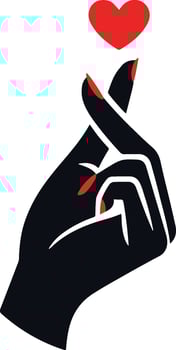 a hand with a red heart vector