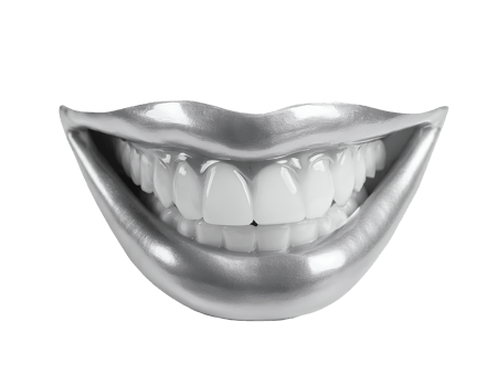 realistic 3d render of a shiny silver dental teeth jaw on isolated background png