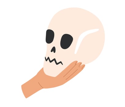 Shakespeare icon. Hamlet skull monologue sign. Classic theater and drama symbol. Artistic stage performance. Theatre Day stickers. Flat illustration isolated on white background vector