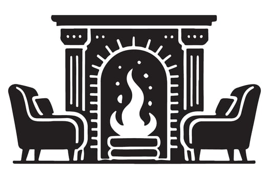 Cozy Fireplace Scene Silhouette Illustration for Home Ambiance and Relaxation vector