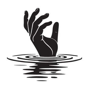 Drowning Hand Reaching Out for Help Silhouette in the Water vector