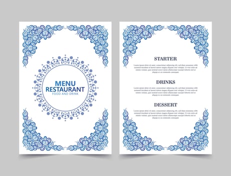 Blue restaurant menu with texture pattern elements vector