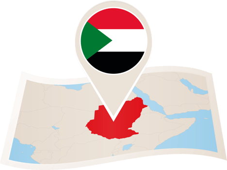 Folded map of Sudan with flag pin of Sudan. png